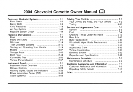 2004 Corvette Owner's Manual Instruktionsbok/bruksanvisning