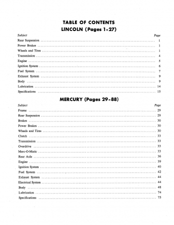 1954 - 1955 Lincoln Repair And Adjustment Manual