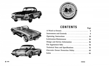 1959 Chevrolet Corvette Owner's Manual