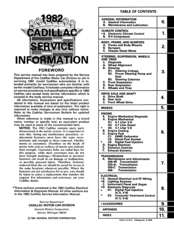 1982 Cadillac Shop Manual - Includes H-1914B Final Updates Volume