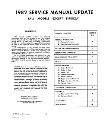 1982 Oldsmobile Service Manual - Includes Update Supplement