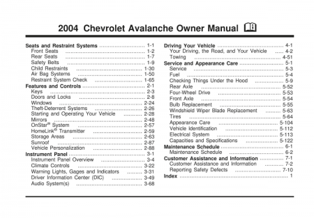 2004 Chevrolet Avalanche Instruktionsbok