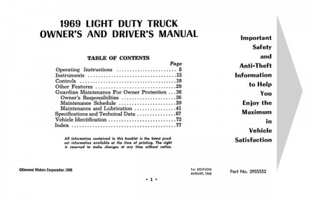 1969 Chevy Truck 10-30 Instruktionsbok