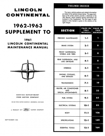 1961-1963 Lincoln Contenintal Maintenance Manual