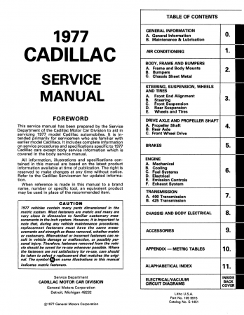 1977 Cadillac Shop Manual