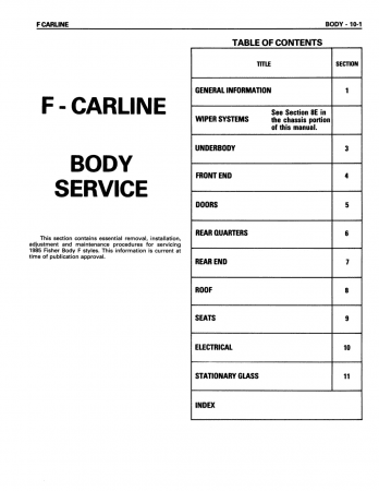 1985 Chevrolet Camaro Shop Manual (Chassis & Body)