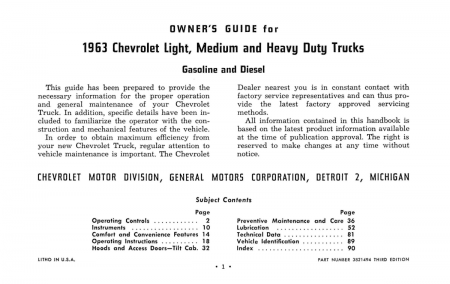 1963 Chevy Truck Instruktionsbok