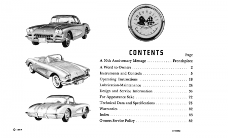 1958 Chevrolet Corvette Owner's Manual