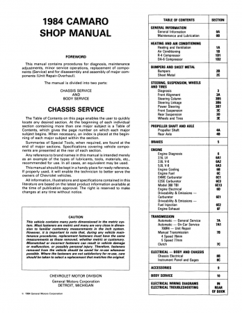 1984 Chevrolet Camaro Shop Manual