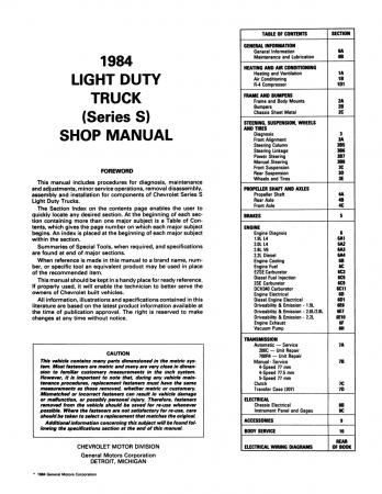 1984 Chevrolet LD Truck (S Series) Shop Manual - Includes 11x26 Wiring Diagrams