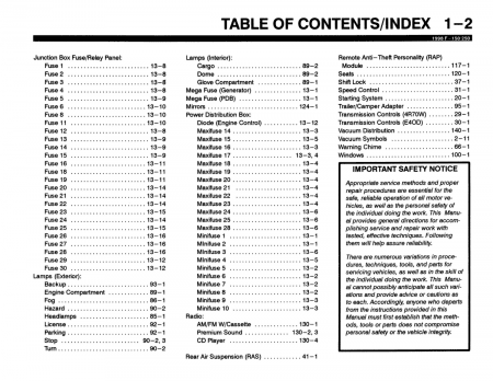 1998 Ford F-150, F-250 Electrical and Vacuum Troubleshooting Manual