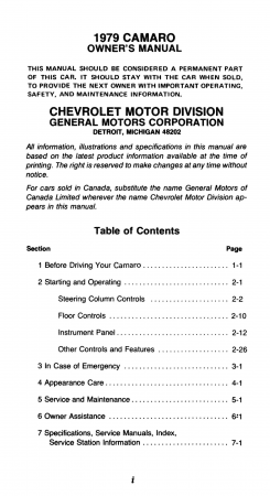 1979 Chevy Camaro Instruktionsbok