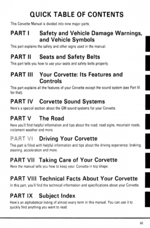 1990 Corvette Owner's Manual Instruktionsbok/bruksanvisning