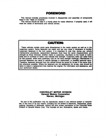 1991 Chevrolet Light Duty Truck Unit Repair Manual