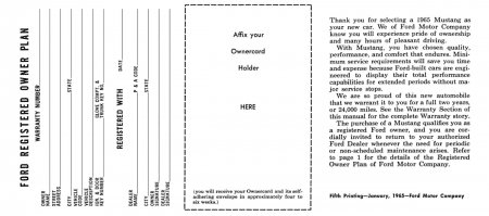 1965 Ford Mustang Owner's Manual