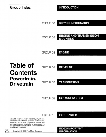 1996 Ford Econoline Powertrain Drivetrain Body Chassis Service Manual