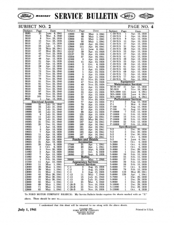 1938 - 1940 Ford Service Bulletins