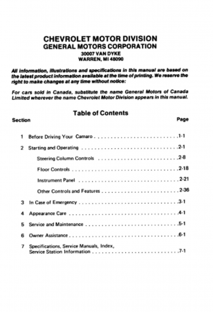 1982 Camaro Owner's Manual Instruktionsbok 