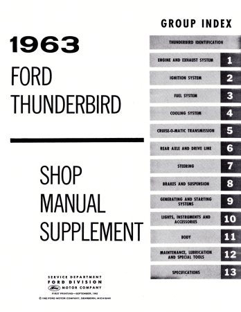 1962-1963 Ford Thunderbird Shop Manual