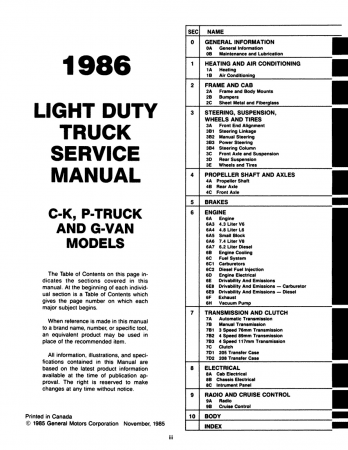 1986 Chevrolet LD Truck (10-30 Series) Shop Manual
