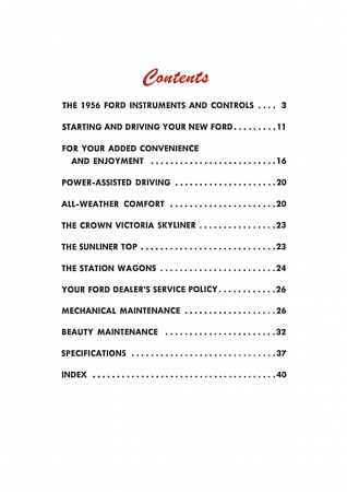 1956 Ford Car Owner's Manual Instruktionsbok