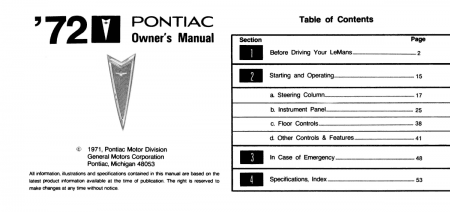 1972 Pontiac GTO & LeMans Owner's Manual  Instruktionsbok