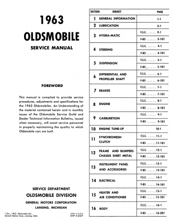 1963 Oldsmobile Service Manual 2 volymer