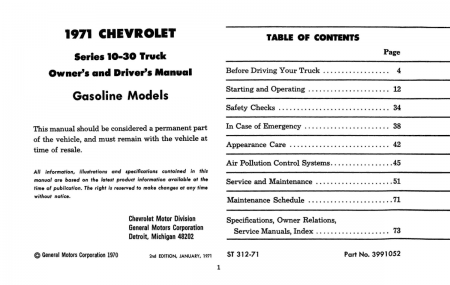 1969 Chevy Truck 10-30 Instruktionsbok