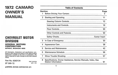 1972 Chevrolet Camaro Owner's Manual - COLOR