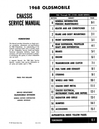 1968 Oldsmobile Chassis Service Manual 