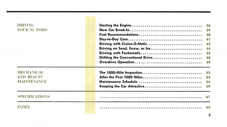 1961 Ford Car Owner's Manual Instruktionsbok