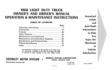 1968 Chevy Truck 10-30 Instruktionsbok