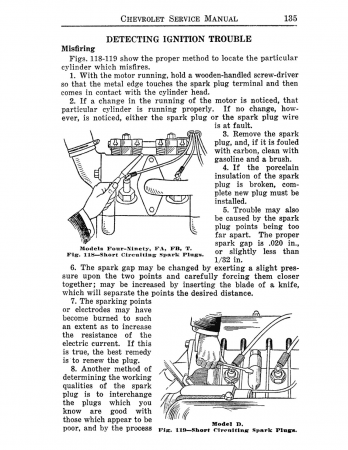 1915 - 1920 Chevrolet FB 490 D Car, Model T Truck Shop Manual