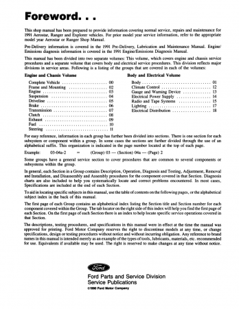 1991 Ford Aerostar, Explorer, Ranger Truck Shop Manual