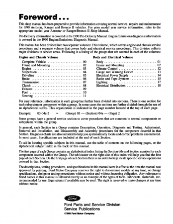 1990 Ford Aerostar, Ranger, Bronco II Truck Shop Manual