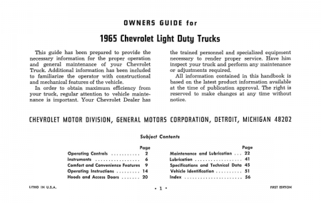 1965 Chevy Truck Instruktionsbok