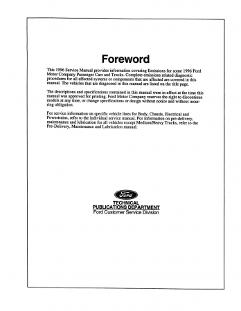 1996 Ford Car & Truck (7.0L & 7.3L Not Covered) Powertrain Control / Emissions Diagnosis Service Manual - OBD-II