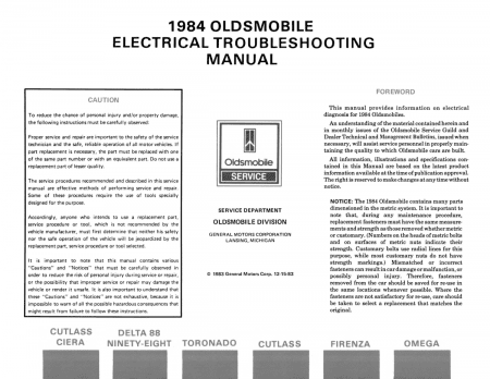 1984 Oldsmobile Electrical Troubleshooting Manual - Includes Update Supplement