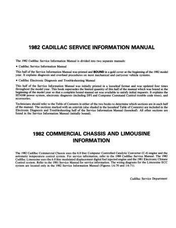 1982 Cadillac Shop Manual - Includes H-1914B Final Updates Volume