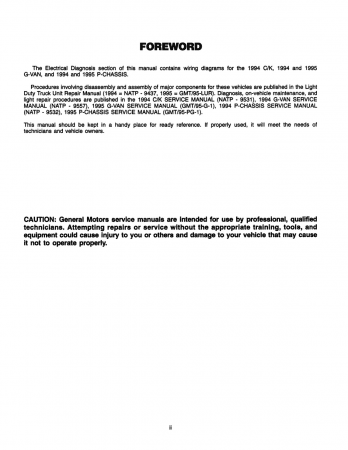 1994 - 1995 Chevrolet & GMC C-K Truck, G & P3 Van 6.5 Diesel Electrical Diagnosis Manual Supplement