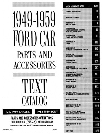 1949-1959 Ford Car Parts & Accessories Text and Illustrated Catalog