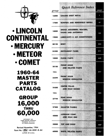 1960 - 1964 Lincoln Mercury Master Parts Catalog