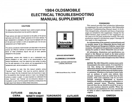 1984 Oldsmobile Electrical Troubleshooting Manual - Includes Update Supplement