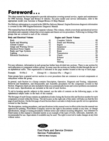 1990 Ford Aerostar, Ranger, Bronco II Truck Shop Manual