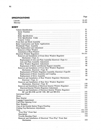 1953 Lincoln and Mercury Body-Chassis Repair and Adjustment Manual Supplement