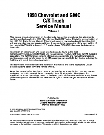 1998 Chevrolet & GMC C-K Truck Service Manual