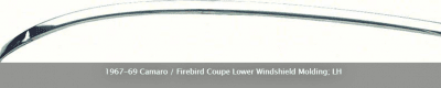 COUPE LOWER WINDSHIELD MOLDING; LH. 1967-69 CAMARO / FIREBIRD