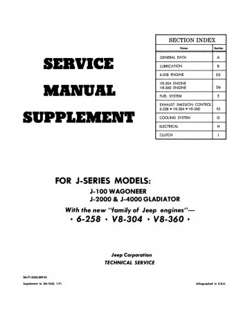 1971 Jeep Gladiator & Wagoneer Service Manual Supplement