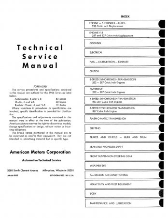 1966 AMC Rambler, Ambassador, Marlin Service Manual