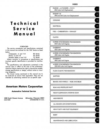 1967 AMC Rambler, Ambassador, Marlin Service Manual